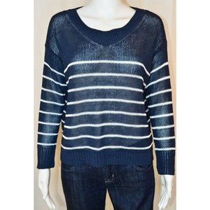 Ann Taylor Striped Open Knit Long Sleeve Top Blue/White Nautical Size MP